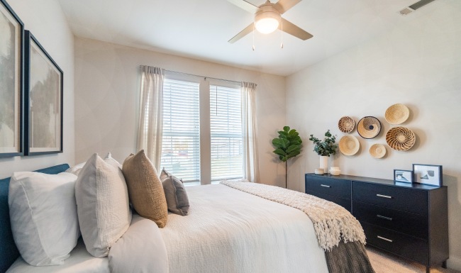 Cozy bedroom layout in apartments near Ballantyne NC